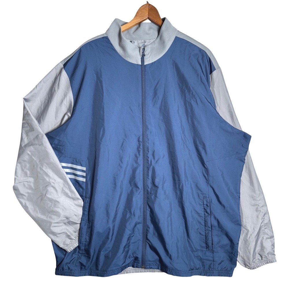 Adidas Golf Mens 2XL Blue Grey Colorblock Full Zip Windbreaker Jacket Mesh Lined